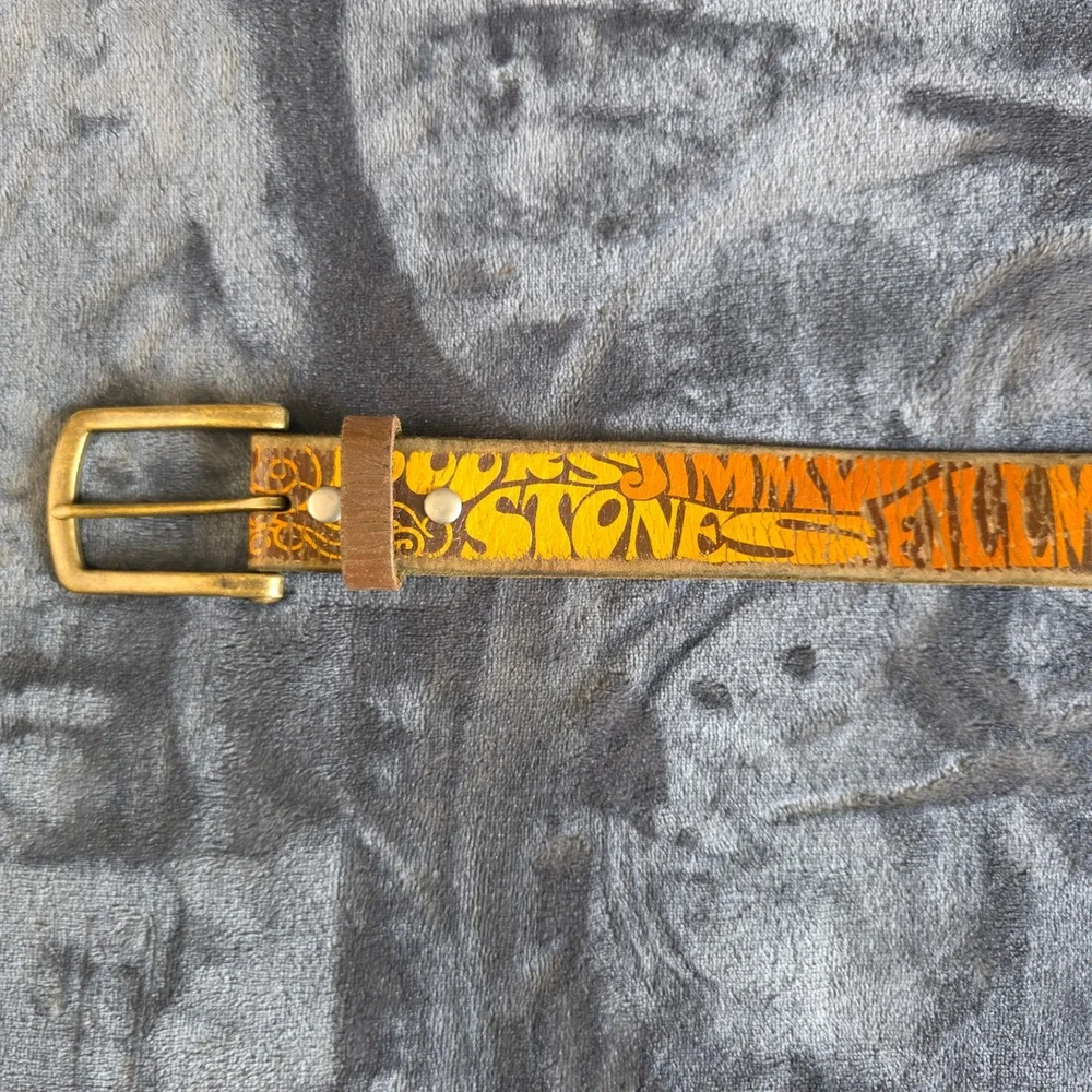Leather Island Bill Lavin Psychedelic Rock Leather Belt Brown Orange Yellow 36